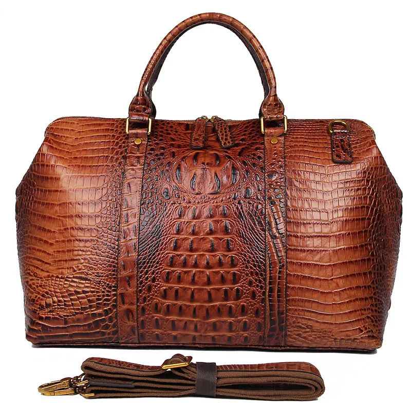 Crocodile Grain Leather Travel Bag