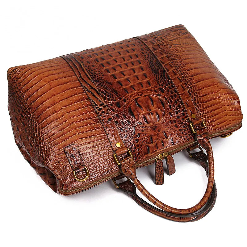 Crocodile Grain Leather Travel Bag