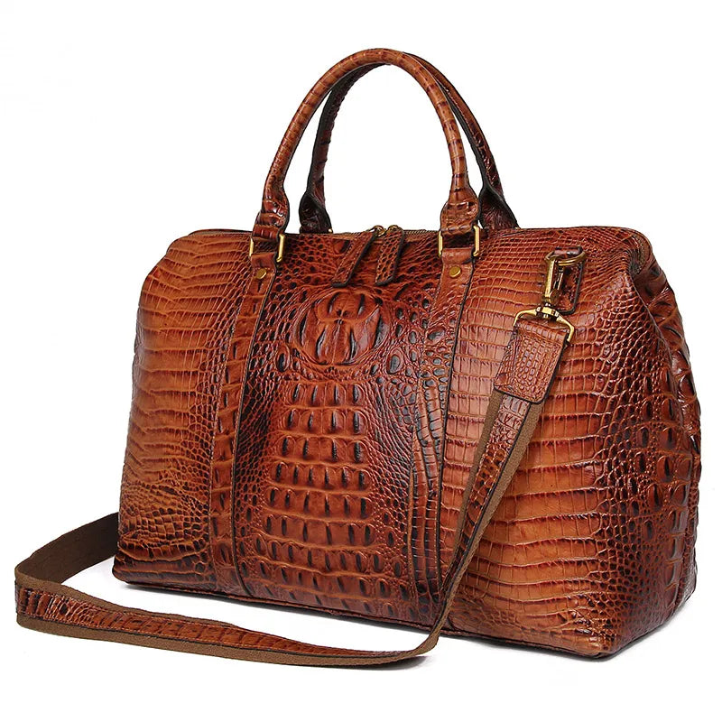 Crocodile Grain Leather Travel Bag