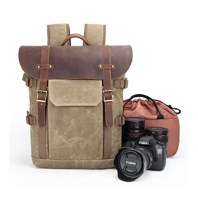 Waxed Canvas Camera and Lens Backpack