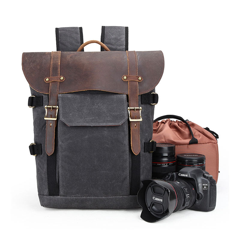 Waxed Canvas Camera and Lens Backpack