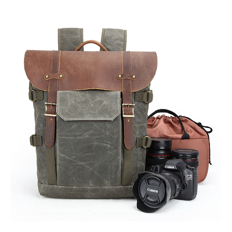 Waxed Canvas Camera and Lens Backpack