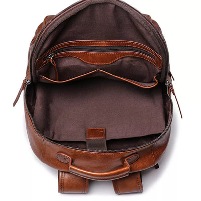 Men's Leather Backpack with 15.6 Inches Laptop Compartment