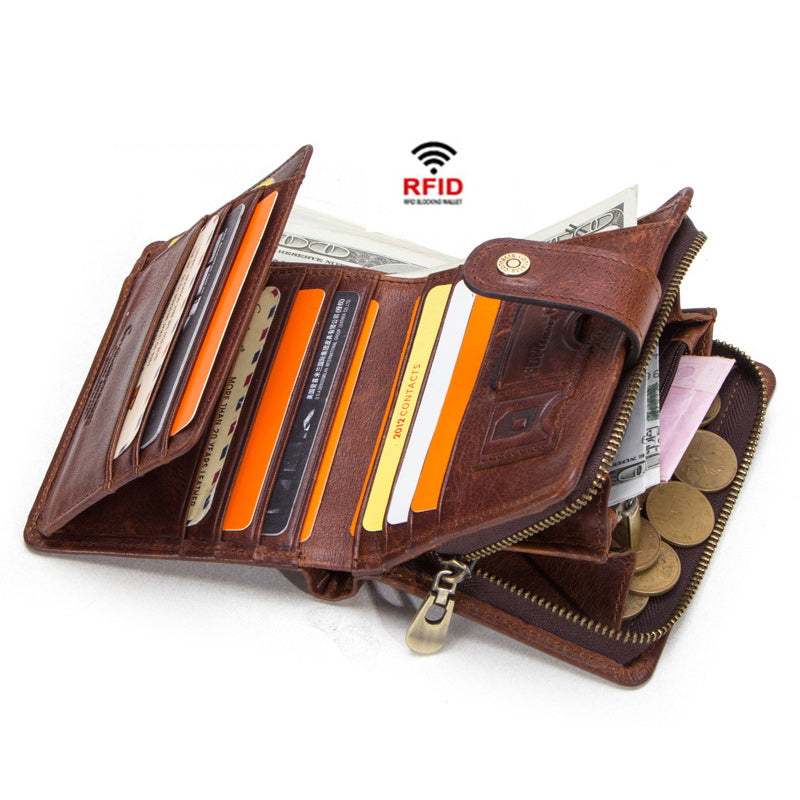 Men's Small Leather Trifold Wallet RFID Blocking